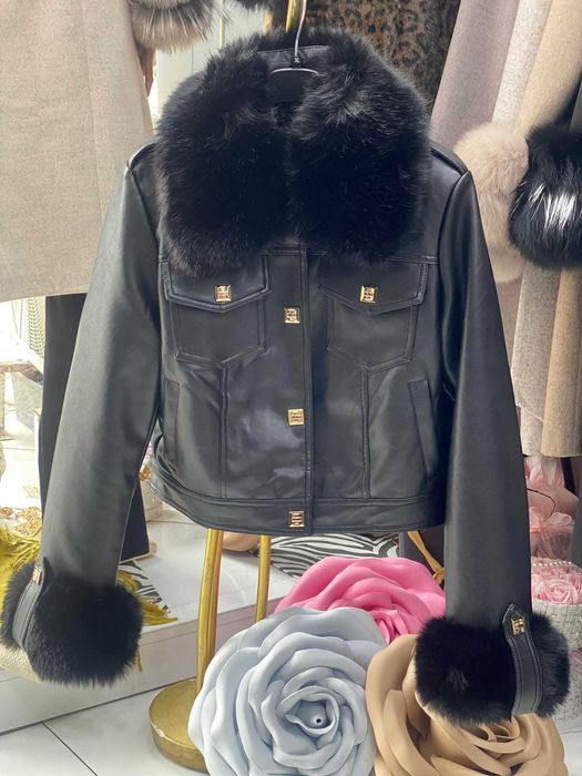 Дамско кожено яке с пух