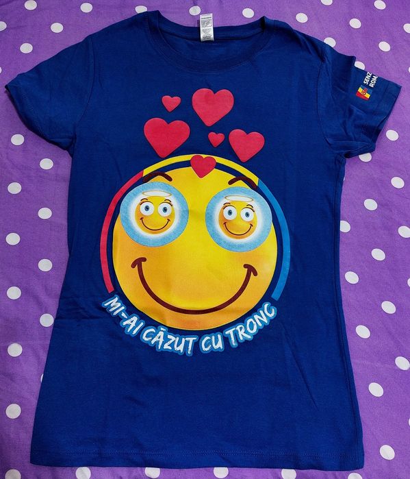 Tricou albastru ROM ediție limitată Dragobete Emoji Autentic ROMânești
