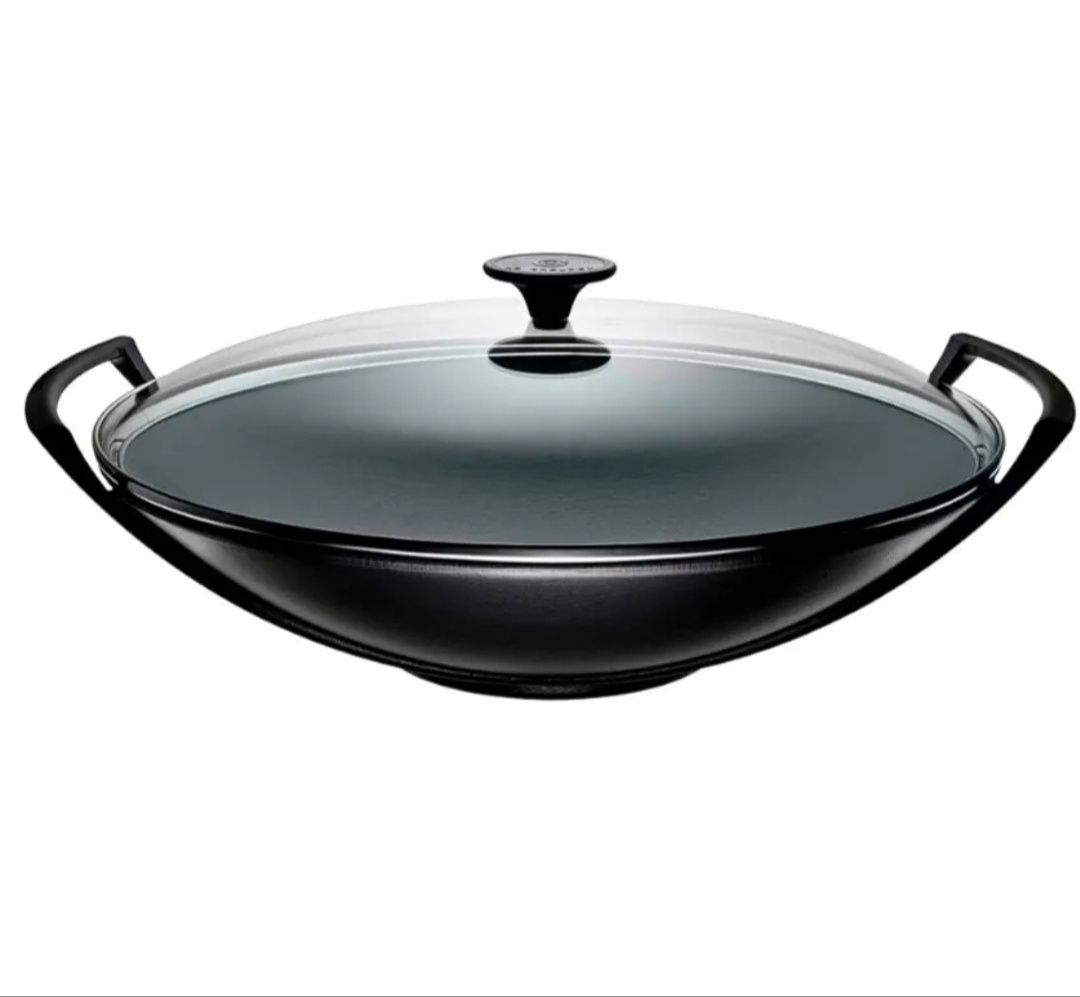 Уок тиган Le Creuset със стъклен капак, черен, 36 см, 5l