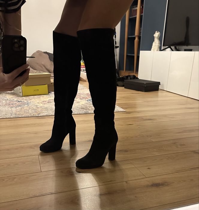 Cizme lungi  cu toc din piele naturala Musette