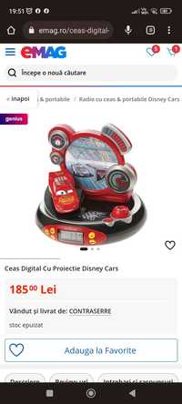 Ceas Digital Cu Proiectie Disney Cars