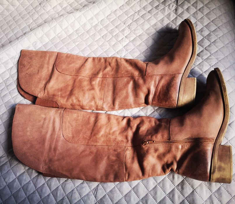 Cizme piele naturala manusa, roz murdar, aspect vintage