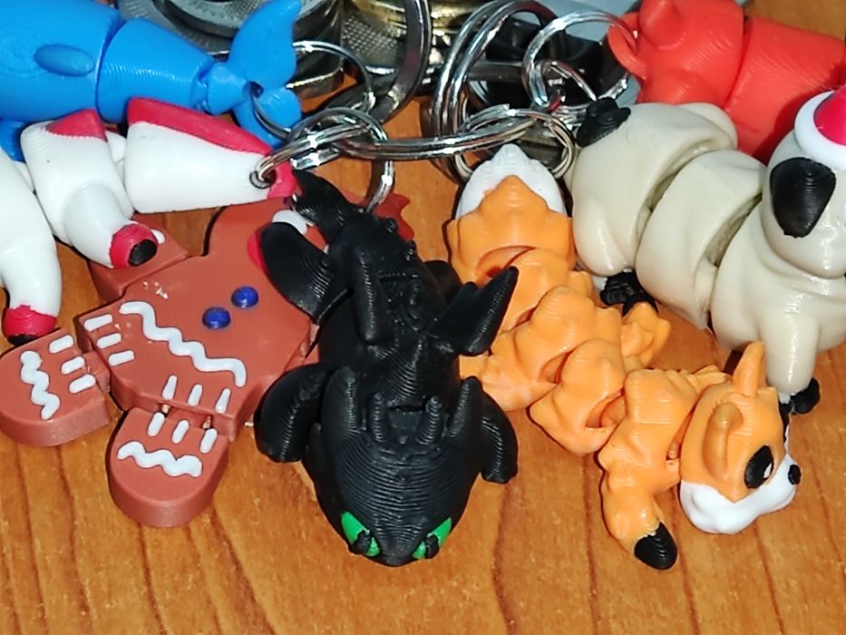 Breloc chei cu animalute articulate, set de 10 buc