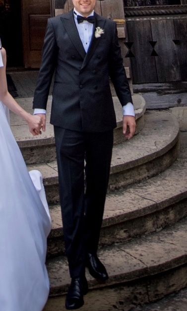 Costum ginerica/nas - negru din lana, cu model captuseala