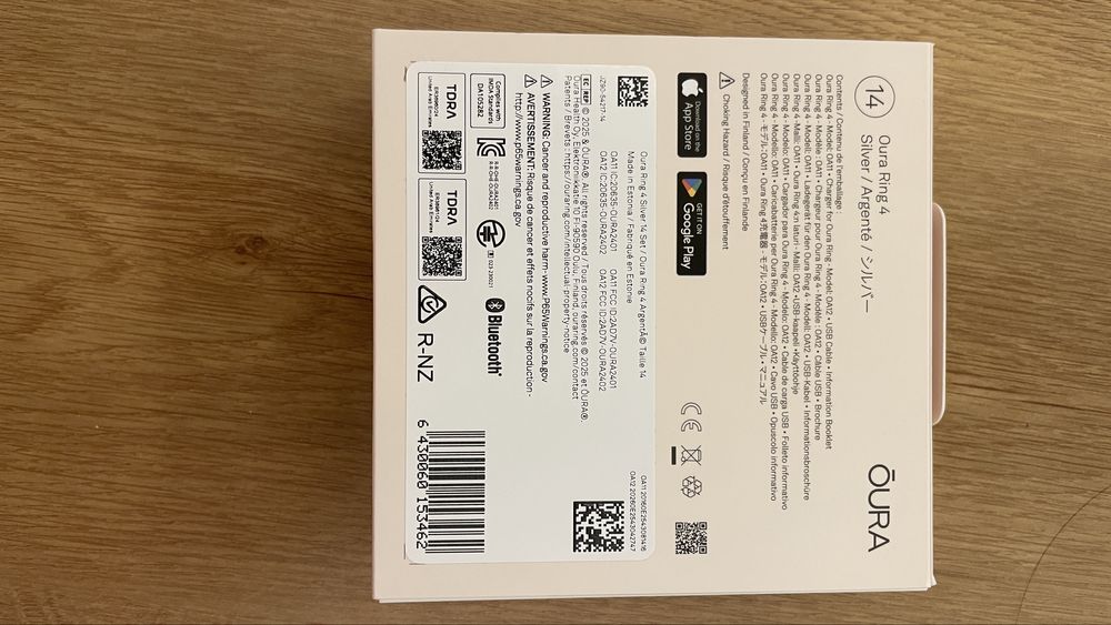 Oura Ring 4 Silver, size 14