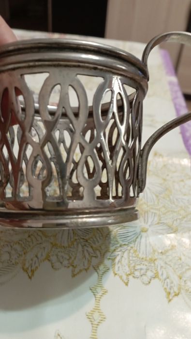 Старинный подстаканник Варшава, широкий, не стандартный со стаканом