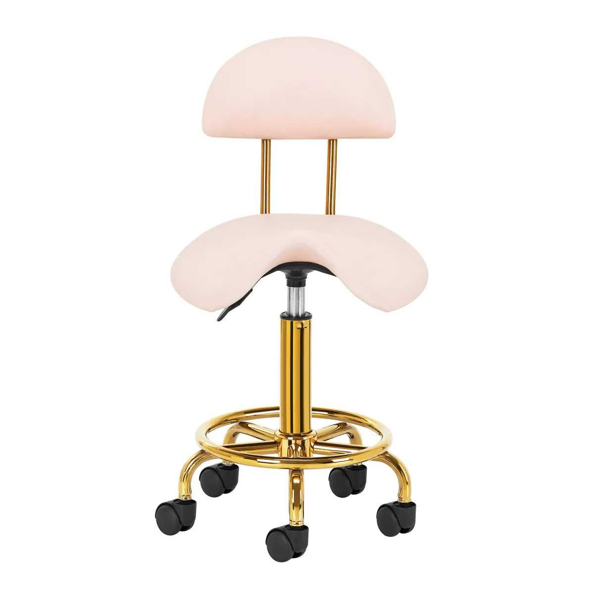 Козметичен стол-табуретка с облегалка 6001G 45/60 см-бяла/розова/черна