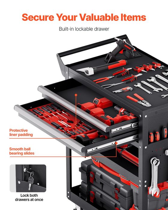 Carucior cu 5 Rafturi si Roti,180 Kg,2 Sertare & Panou,Negru