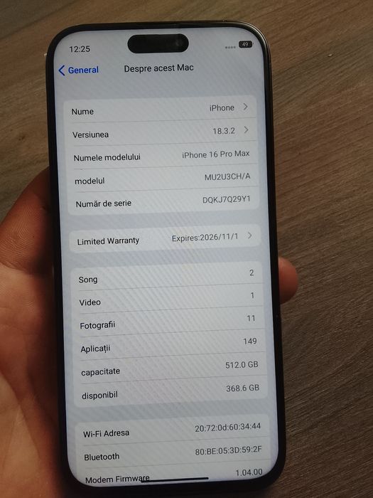 Vand 16 pro max 512 gb