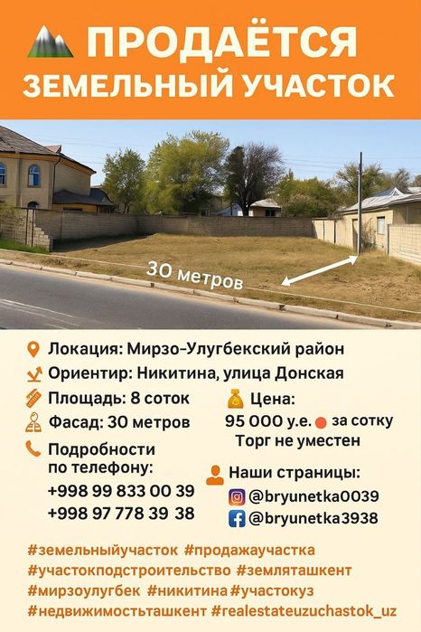 Продаётся земельный участок на Никитина 8 соток