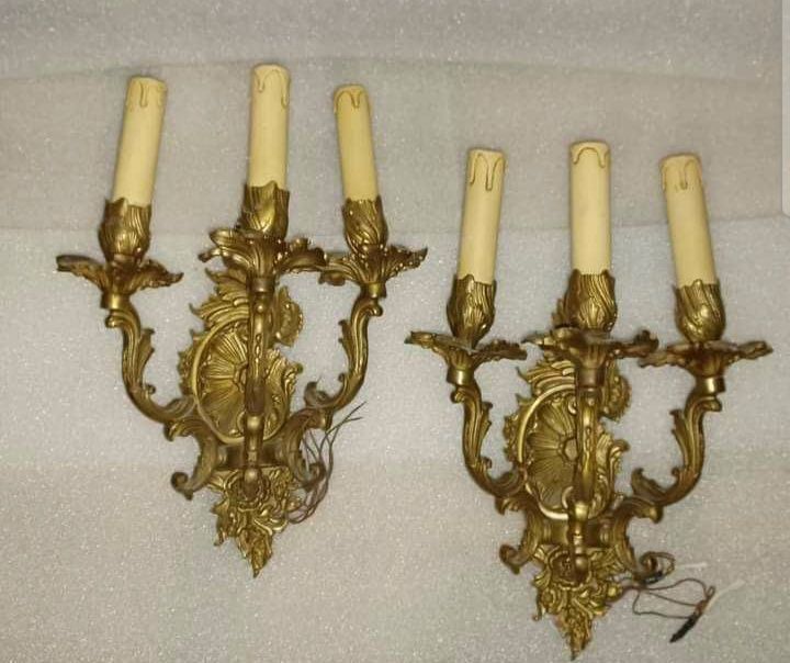Set: 1 candelabru  cu 2 aplice de perete din bronz