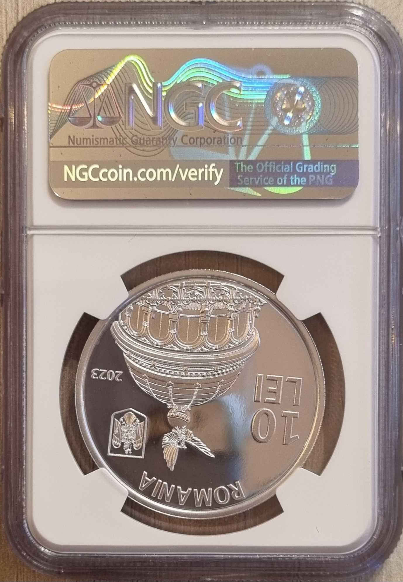 Moneda BNR 10 lei argint, Constitutia Romaniei Mari, gradata NGC PF 69