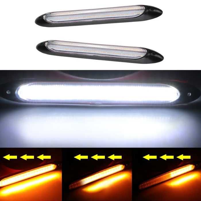 LED дневни светлини DRL PG73 15.5 см с мигач – бяло/жълто, 12V (2 бр.)