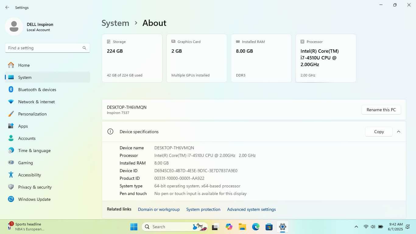 Продавам лаптоп DELL Inspiron 7537