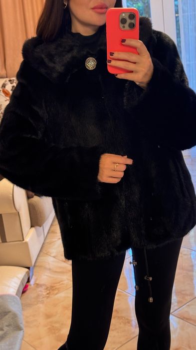 Късо палто от норка.XL.Визон.Яке от норка.Естествена кожа с косъм.