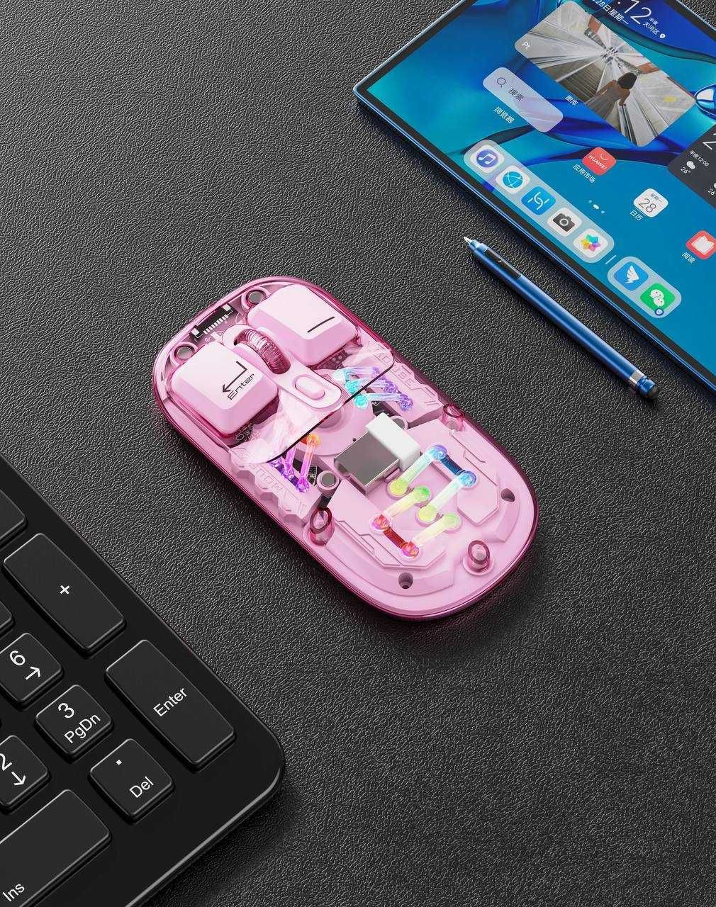 Прозрачная Магнитная мышь RGB, тройной режим, 2,4 ГГц, Bluetooth