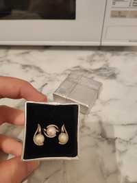 Серебряные серьги и кольцо с натуральным жемчугом