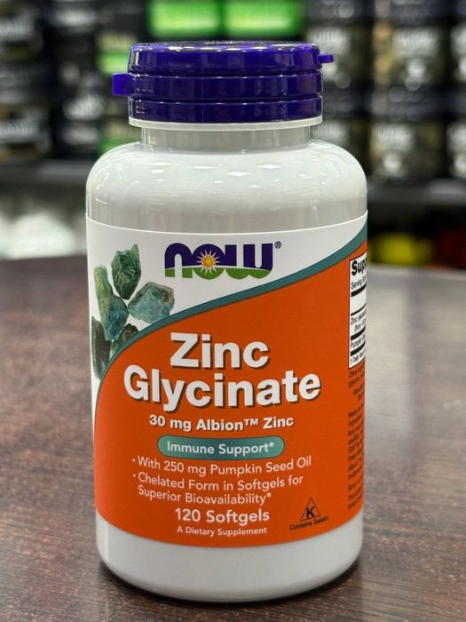 NOW Zinc Glycinate 120 Softgels – Immunitet va Teri Uchun