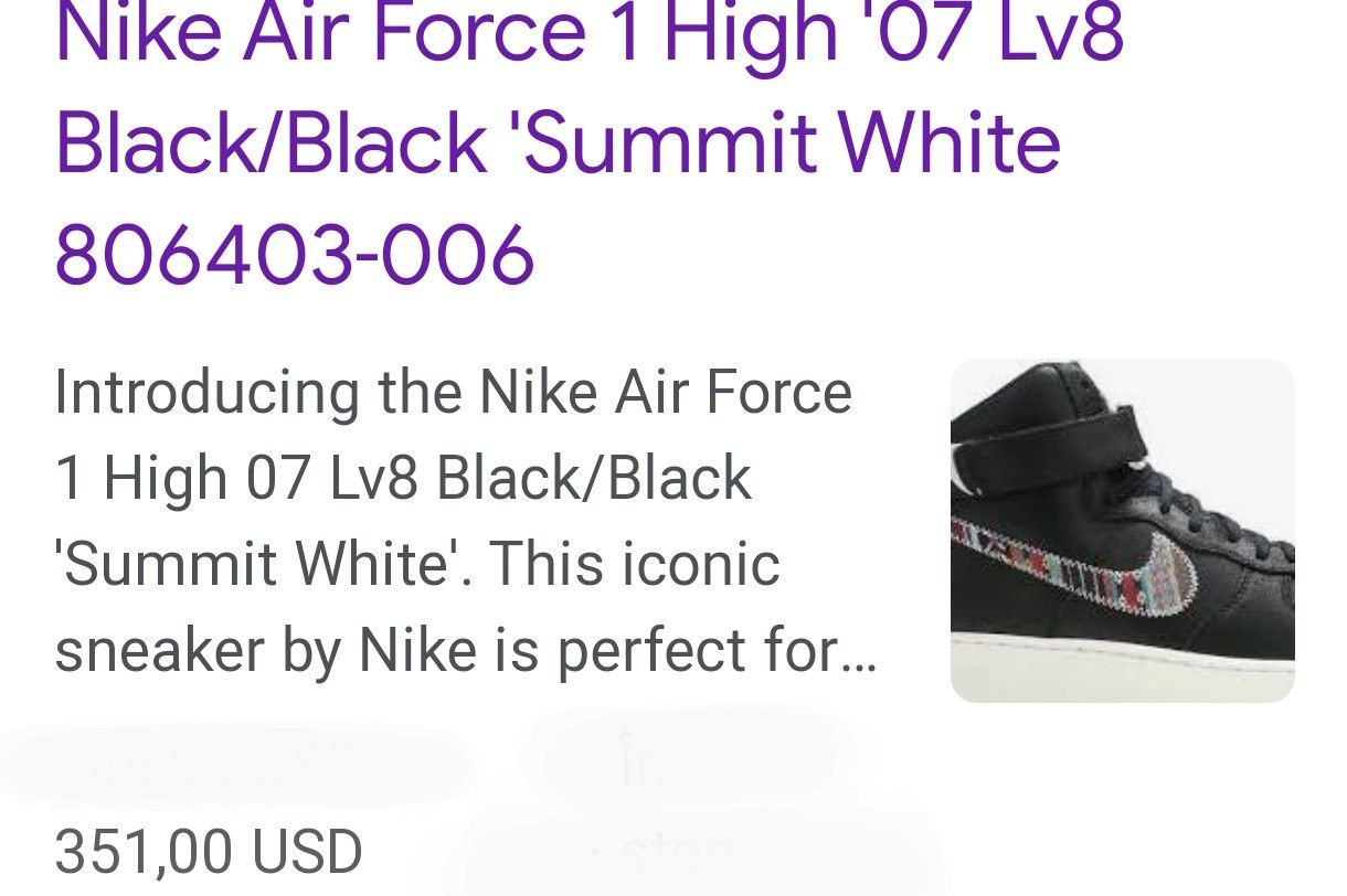 Nike Air Force 1 High '07 LV8 Nr44 Int28cm nu Adidas Asics 
Black Blac