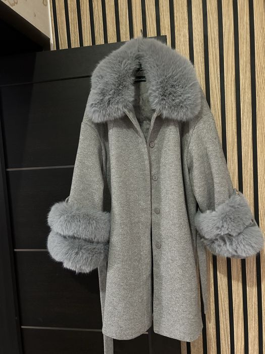 Palton lana dama cu blana naturala