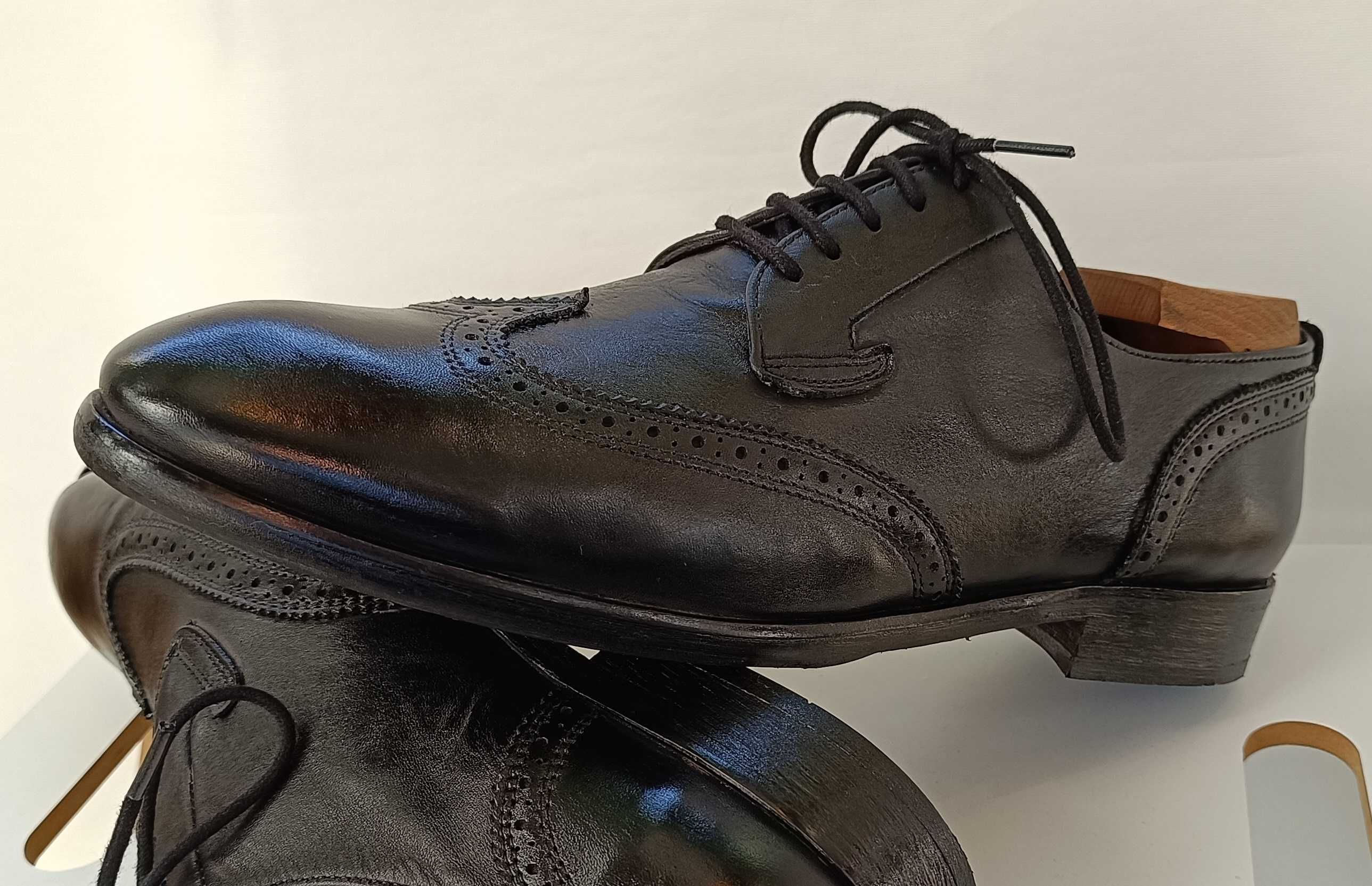 Pantofi derby 44 wingtip Hudson London piele naturala moale