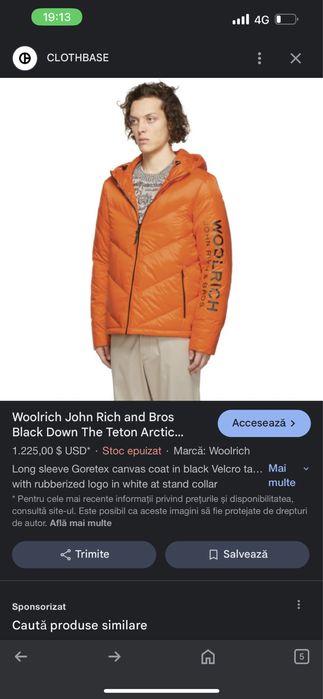 Geaca Woolrich Ultralight puf barbateasca marimea S
