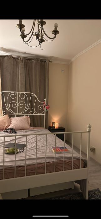 Pat Ikea Metalic alb (cu sau fara saltea) cu lazi depozitare