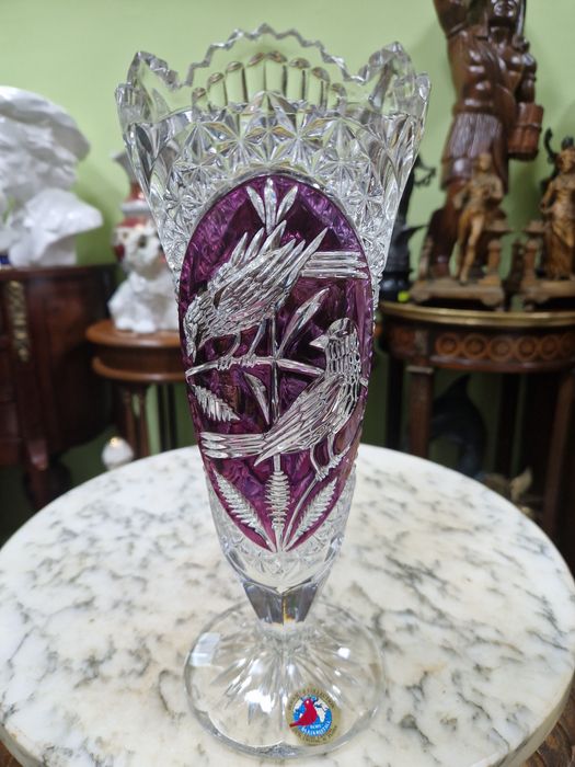 Прекрасна антикварна немска кристална ваза