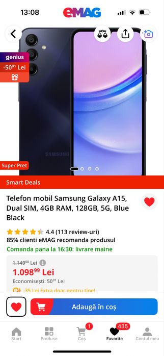 Samsung Galaxy A15 Blue Black
