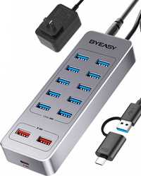Захранващ USB хъб BYEASY 13-портов за данни 10 USB 3.0 бързо зареждане