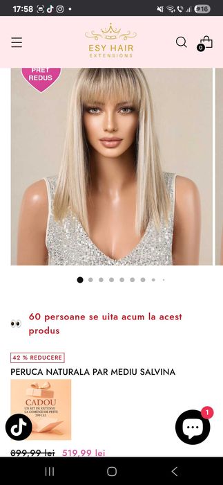 Peruca naturală păr mediu Salvina, Esy Hair(nouă,cu etichetă)