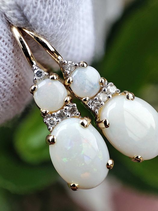 Cercei aur 14k cu Opal natural Opale Australia si Diamant Diamante