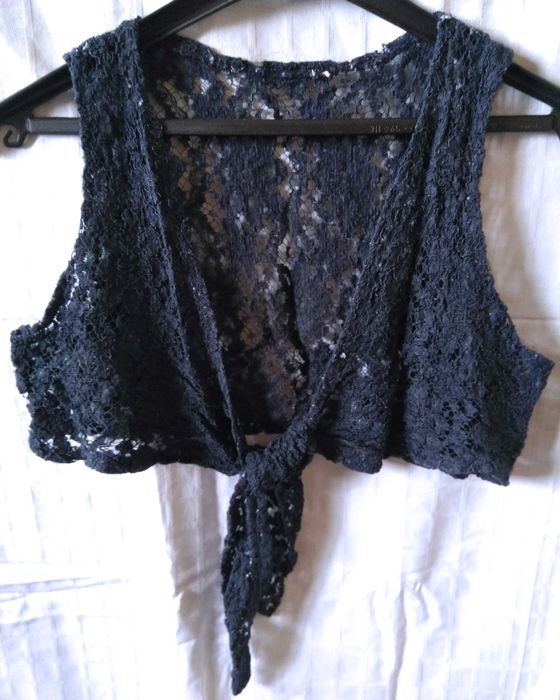 Vesta inedita din impletituri dantelate kaki bleumarin Veste