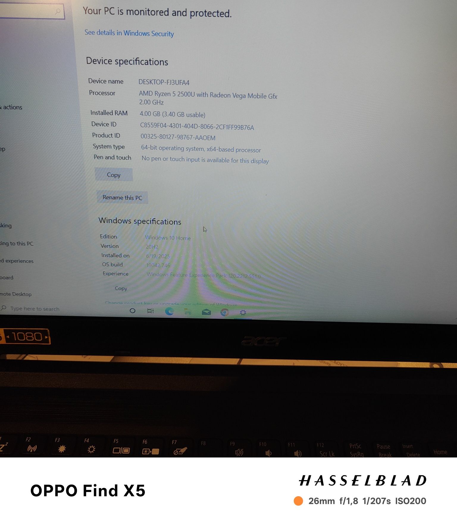Acer Aspire AMD Ryzen 5 RAM 4gb Ssd 128gb Vega,baterie tine Ieftin