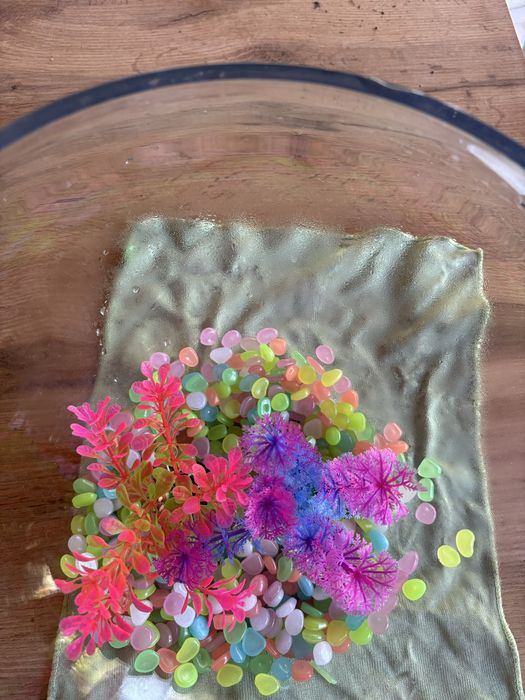 Bol mare echipat cu plante artificiale,pietre colorate,acvariu 6 litri