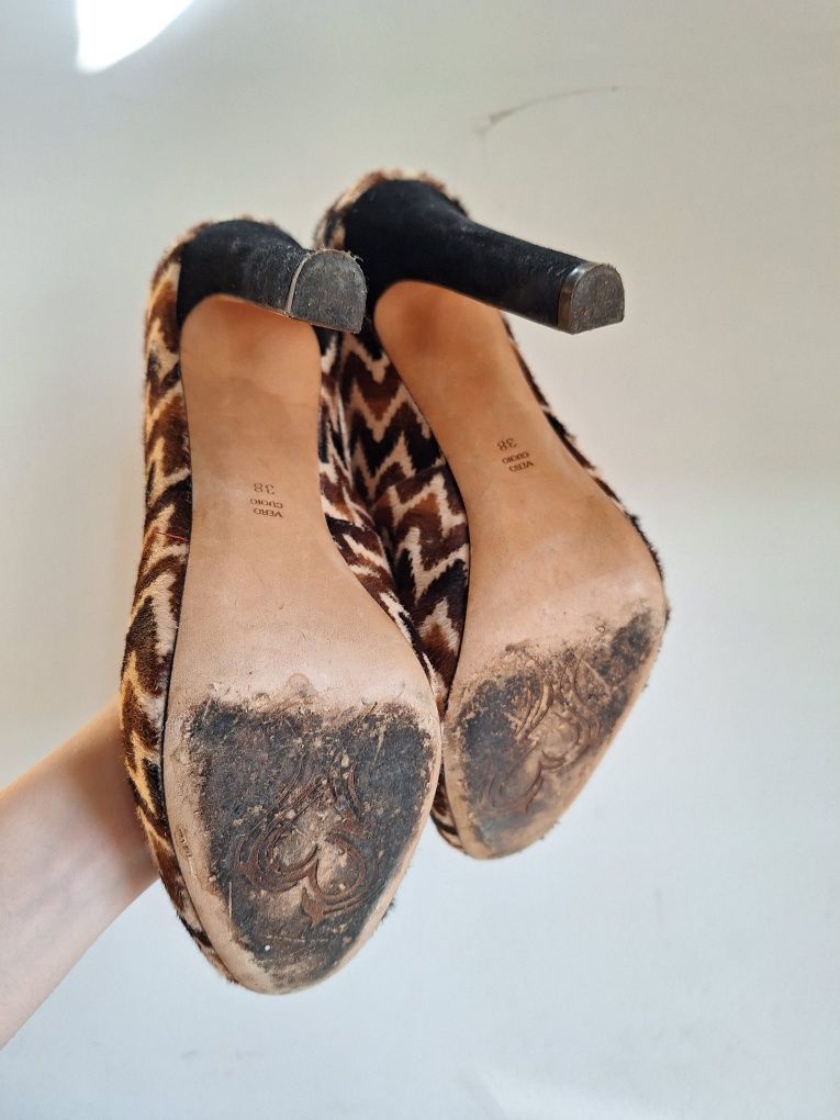 Pantofi designer - Jean-Michel Cazabat, blană și piele naturale, 38