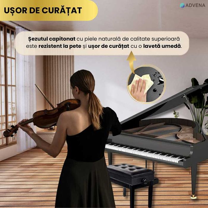 Scaun pian reglabil, sezut captust, inaltime 48-58 cm, piele naturala