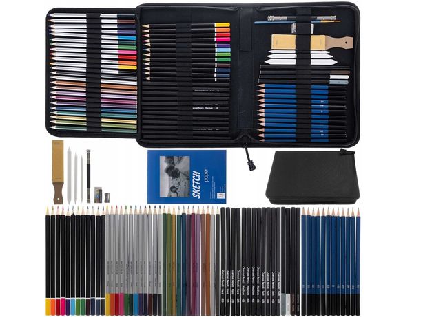Set desen schite in creion 72 piese carti creioane colorate