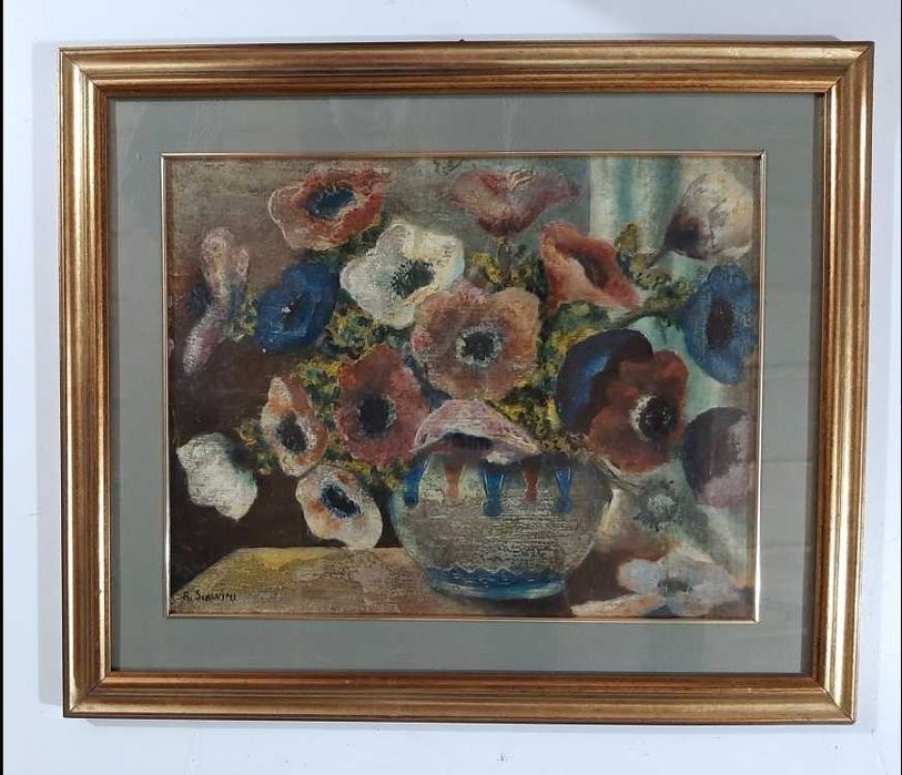 Tablou, pictură ulei/masonit, Vas cu flori, Roberto Scalvini