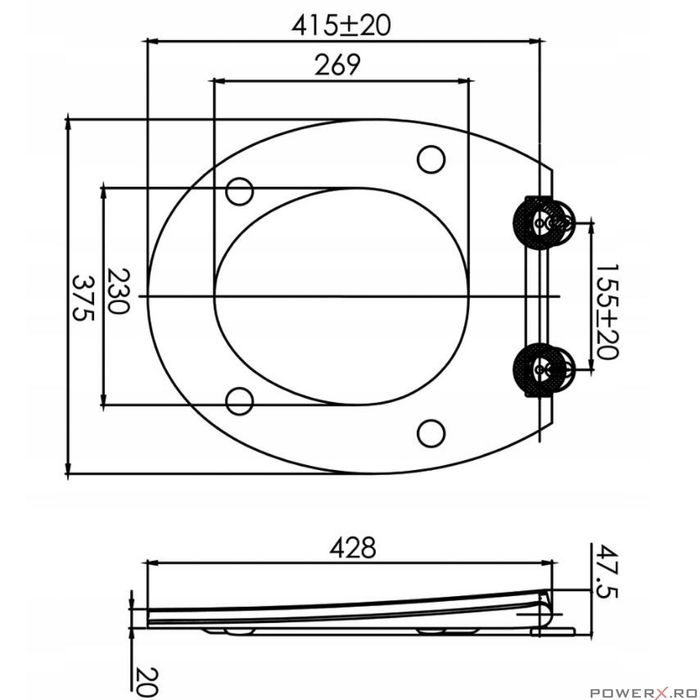 Capac de WC alb-auriu, inchidere silentioasa, duroplast, 37,5x42
