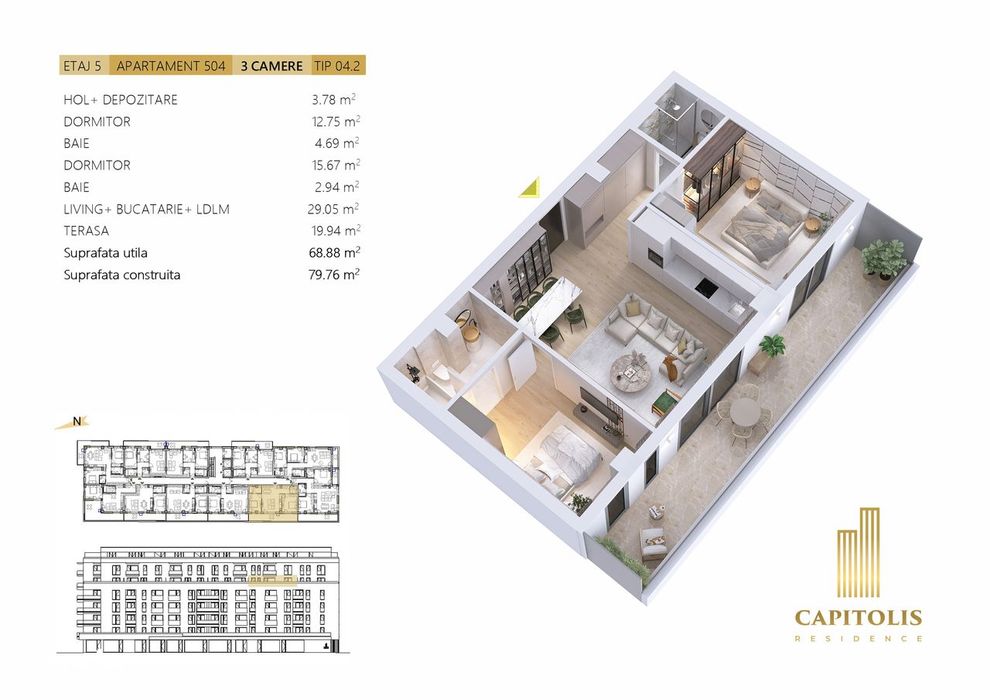 Apartament cu 3 camere si terasa de 20 mp, Capitolis Residence