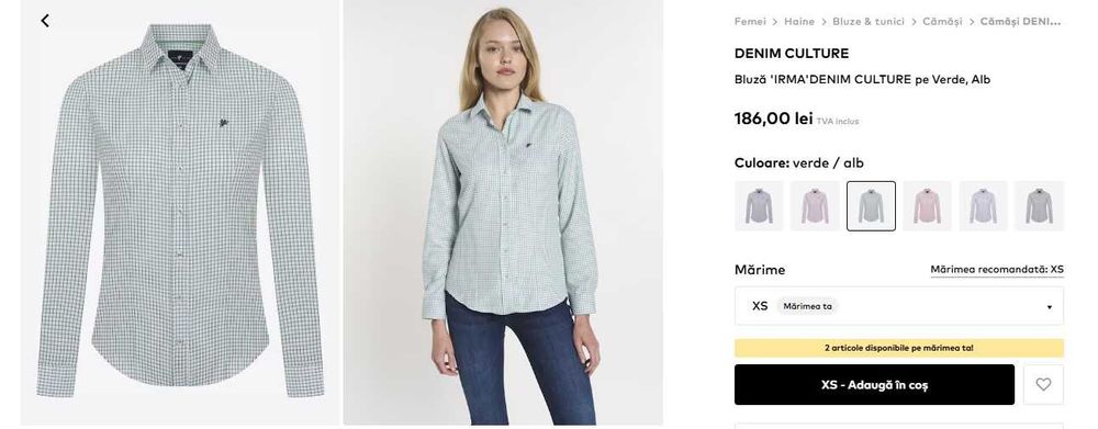 Vand camasa marimea 34 Denim Culture verde-alb