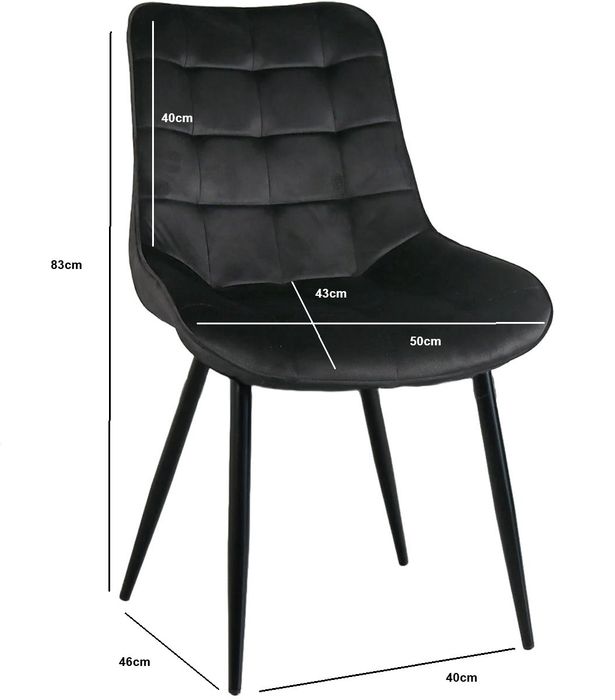 Set 4 scaune pentru bucatarie, tapiterie catifea, negru, 40x46x83cm