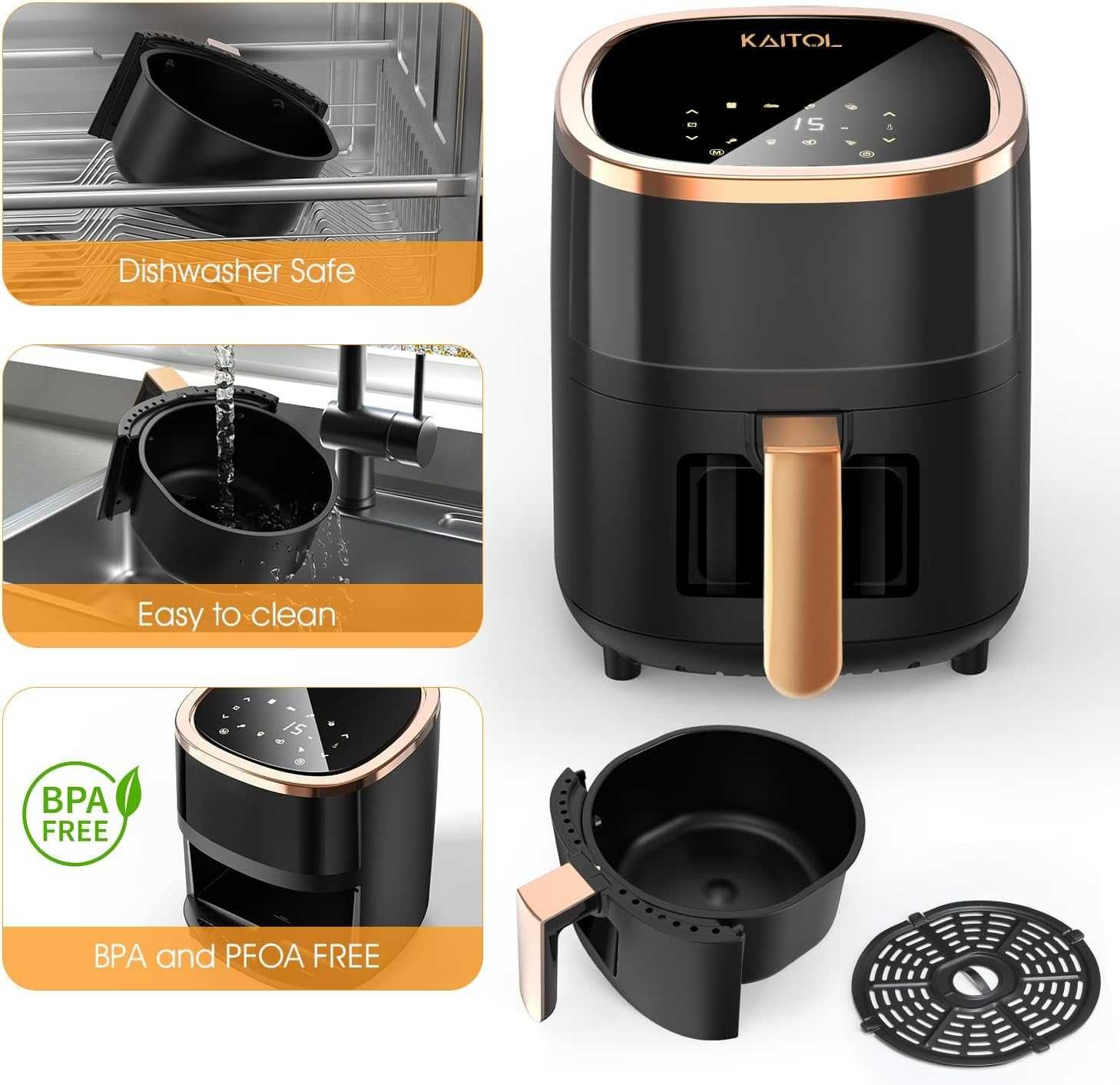 4-литров фритюрник с горещ въздух, прозорец, 1500 W, сензорен екран