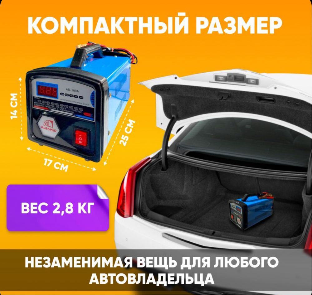 Интеллектуальное зарядное устройство для аккумулятора 100 ампер, 12/24