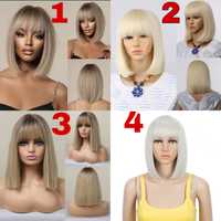 Peruca R40 Blonda Ombre Bob Scurta Breton Blond Cenusiu Gri Platinat