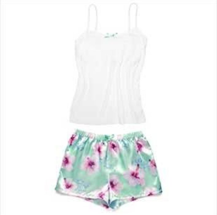 Pijama cu suport bust si pantaloni satin cu imprimeu exotic, Avon, M-L