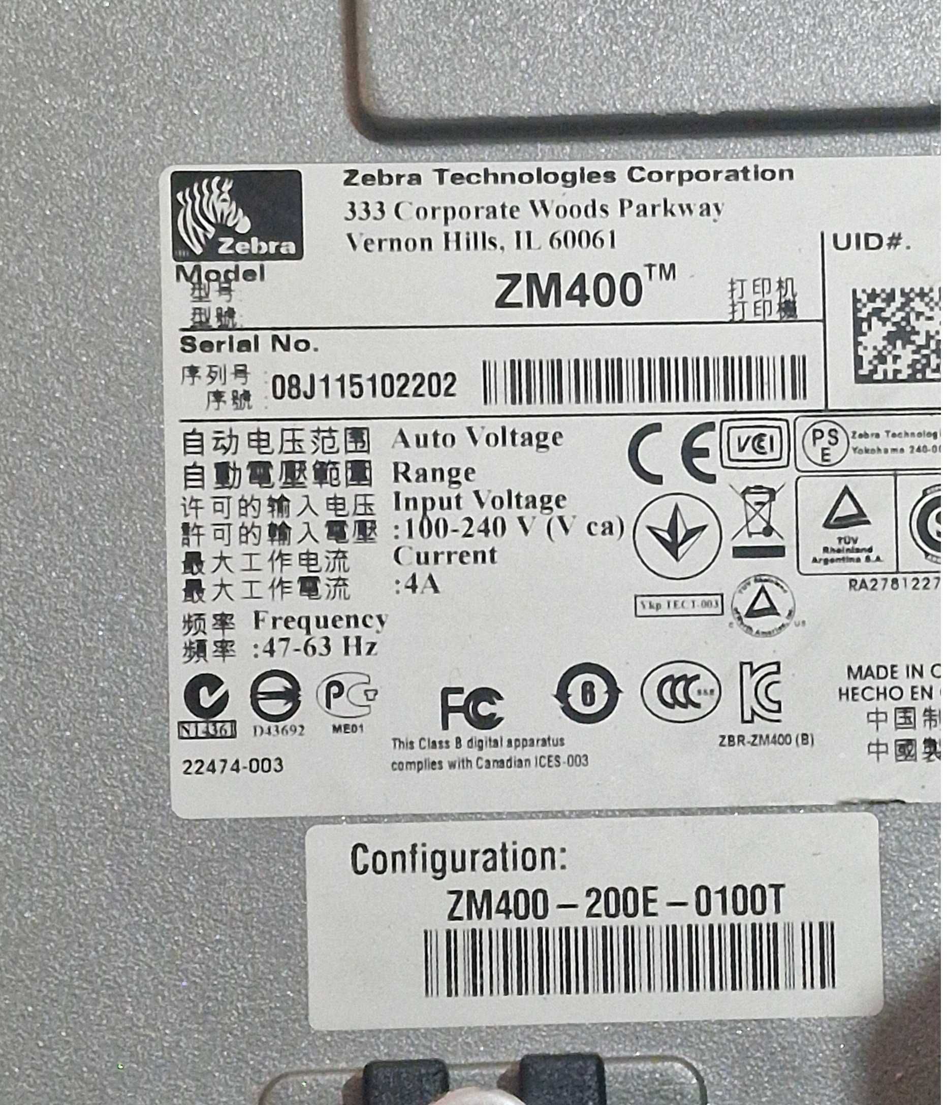 Imprimanta industriala etichete Zebra ZM400, ecran LCD, 900 lei