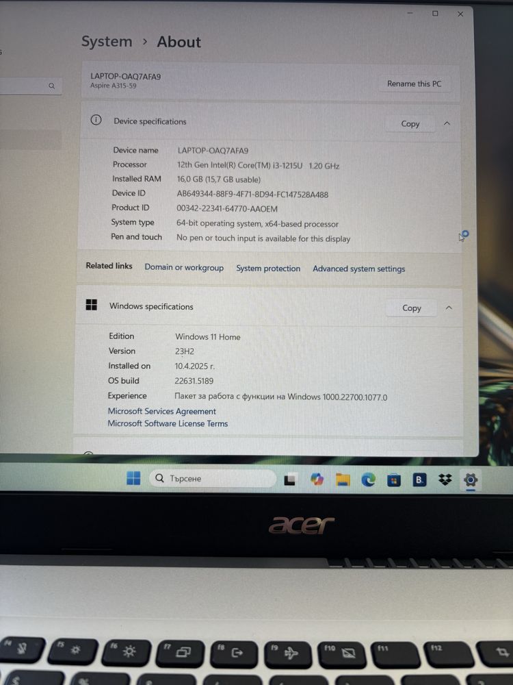 Лаптоп Acer Aspire A315-59