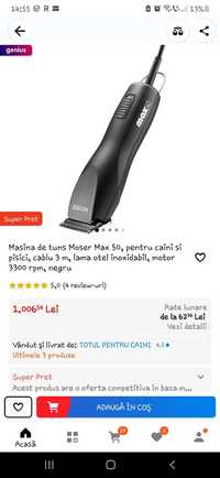 Masina de tuns Moser Max 50, pentru caini si pisici, cablu 3 m,